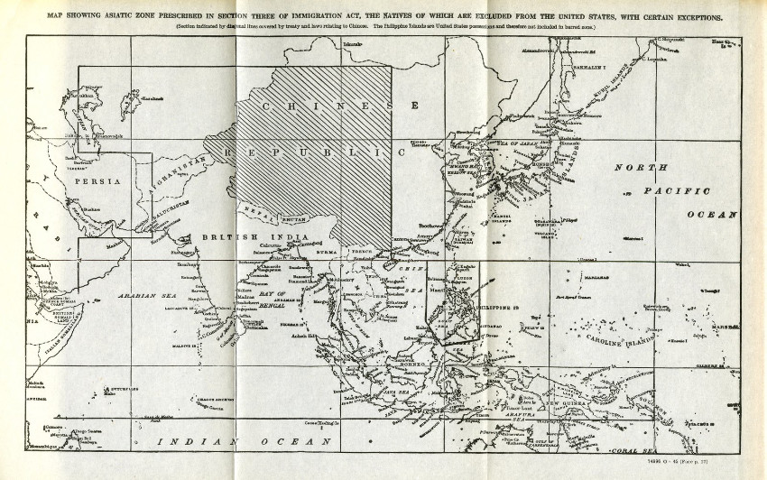 Map showing Asiatic zone - Immigration Act of 1917
